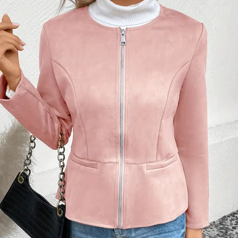 Women's - Tailored Jacket - Minimalist Zip-Up Design - Smart Casual Outerwear