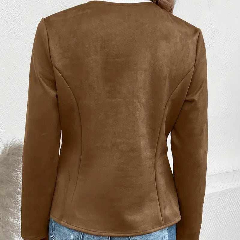 Women's - Tailored Jacket - Minimalist Zip-Up Design - Smart Casual Outerwear