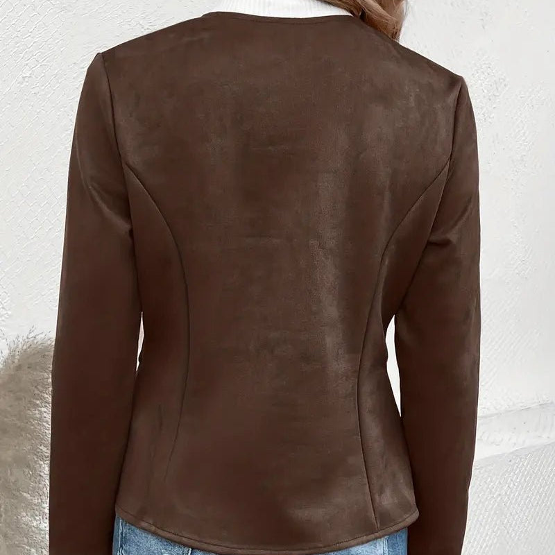 Women's - Tailored Jacket - Minimalist Zip-Up Design - Smart Casual Outerwear
