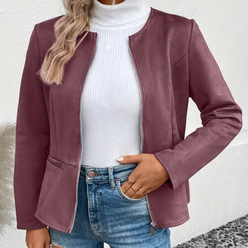 Women's - Tailored Jacket - Minimalist Zip-Up Design - Smart Casual Outerwear