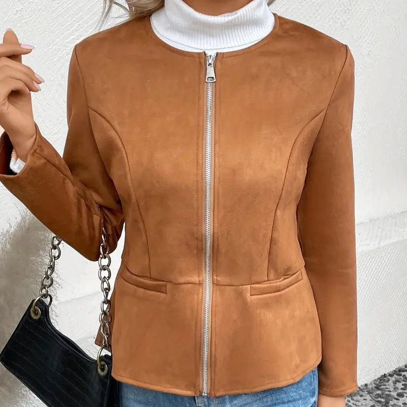 Women's - Tailored Jacket - Minimalist Zip-Up Design - Smart Casual Outerwear