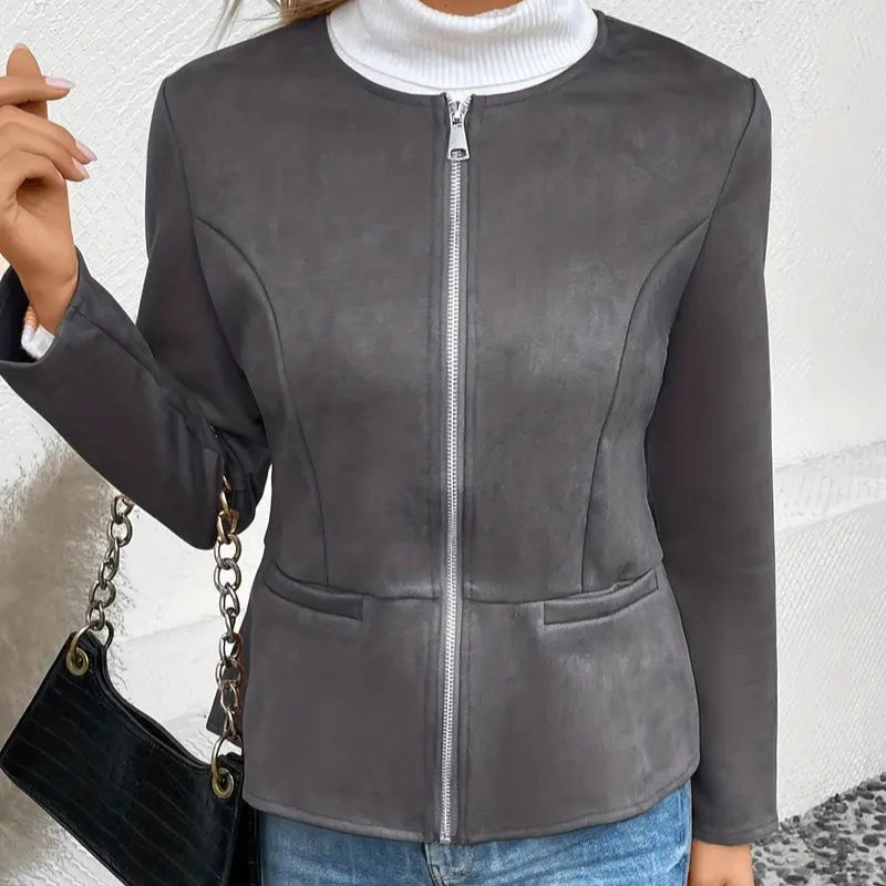 Women's - Tailored Jacket - Minimalist Zip-Up Design - Smart Casual Outerwear