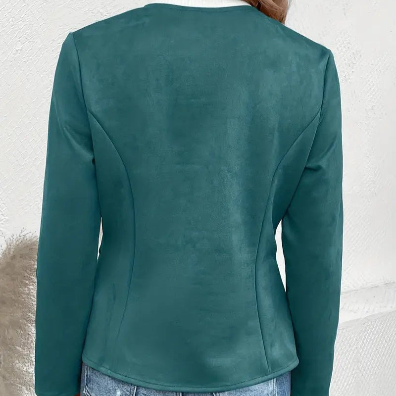 Women's - Tailored Jacket - Minimalist Zip-Up Design - Smart Casual Outerwear
