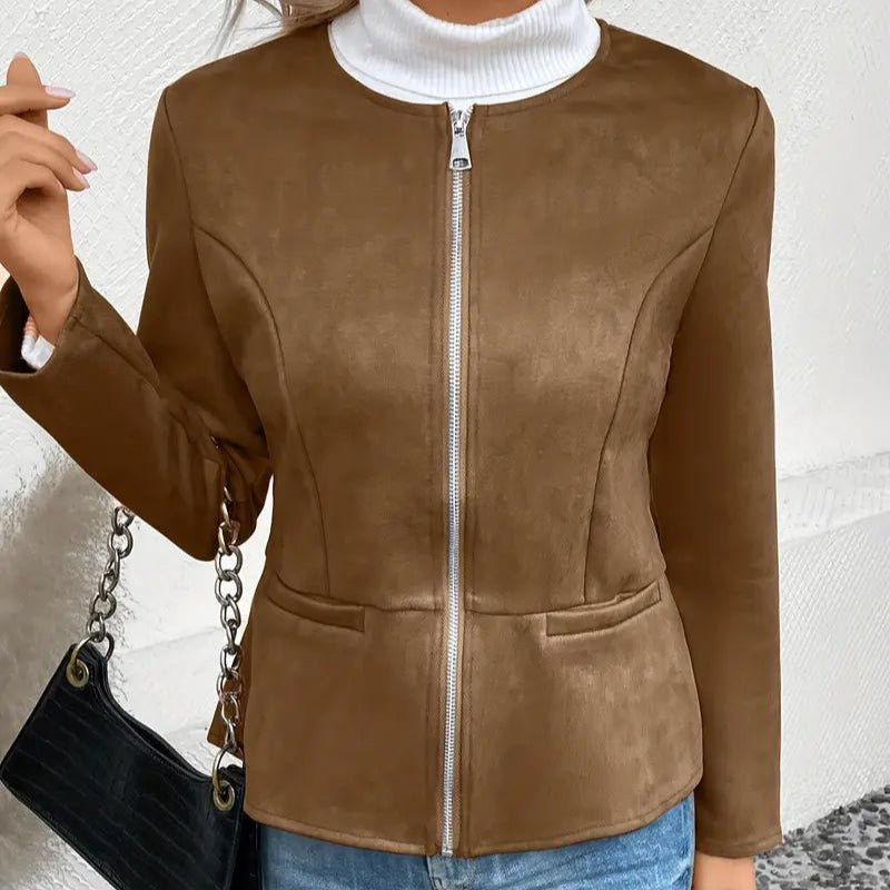 Women's - Tailored Jacket - Minimalist Zip-Up Design - Smart Casual Outerwear