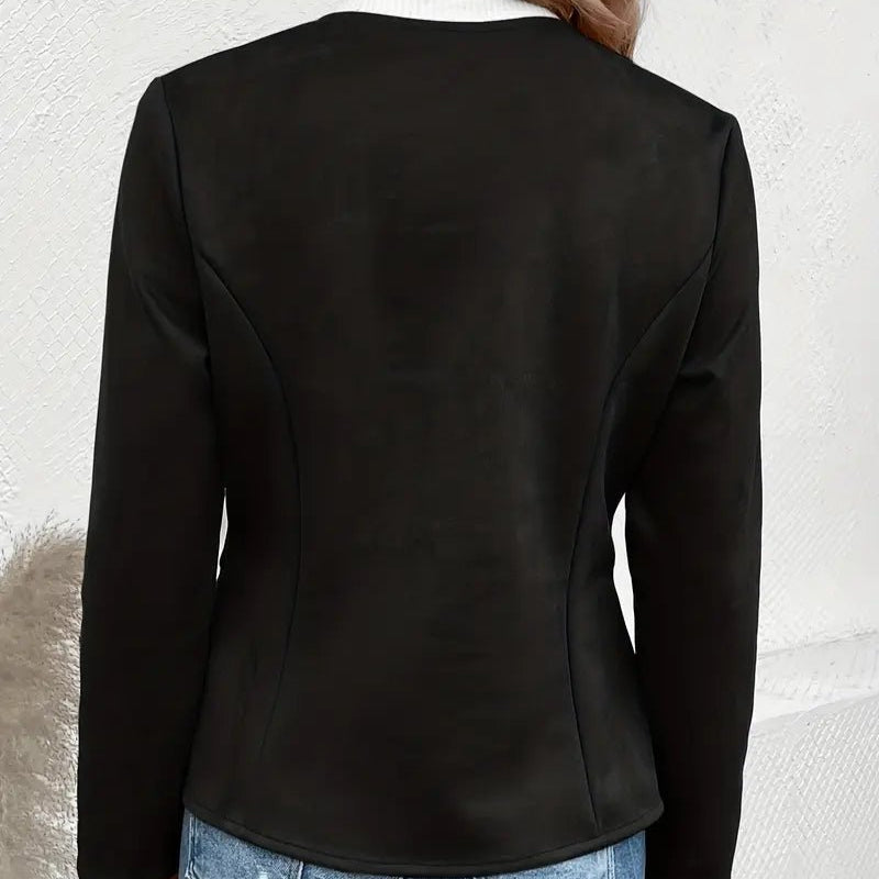 Women's - Tailored Jacket - Minimalist Zip-Up Design - Smart Casual Outerwear