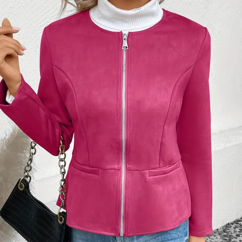 Women's - Tailored Jacket - Minimalist Zip-Up Design - Smart Casual Outerwear