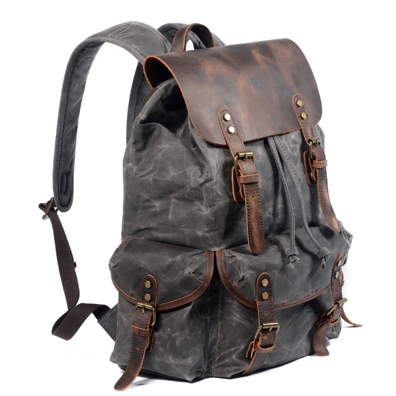 Unisex - 25L Canvas Leather Backpack - Stylish & Durable