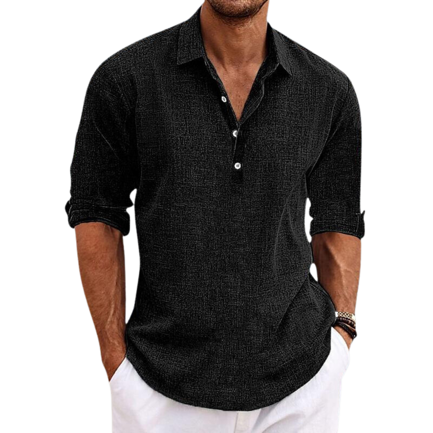 Men's - Classic Shirt - Polyester Blend with Lapel