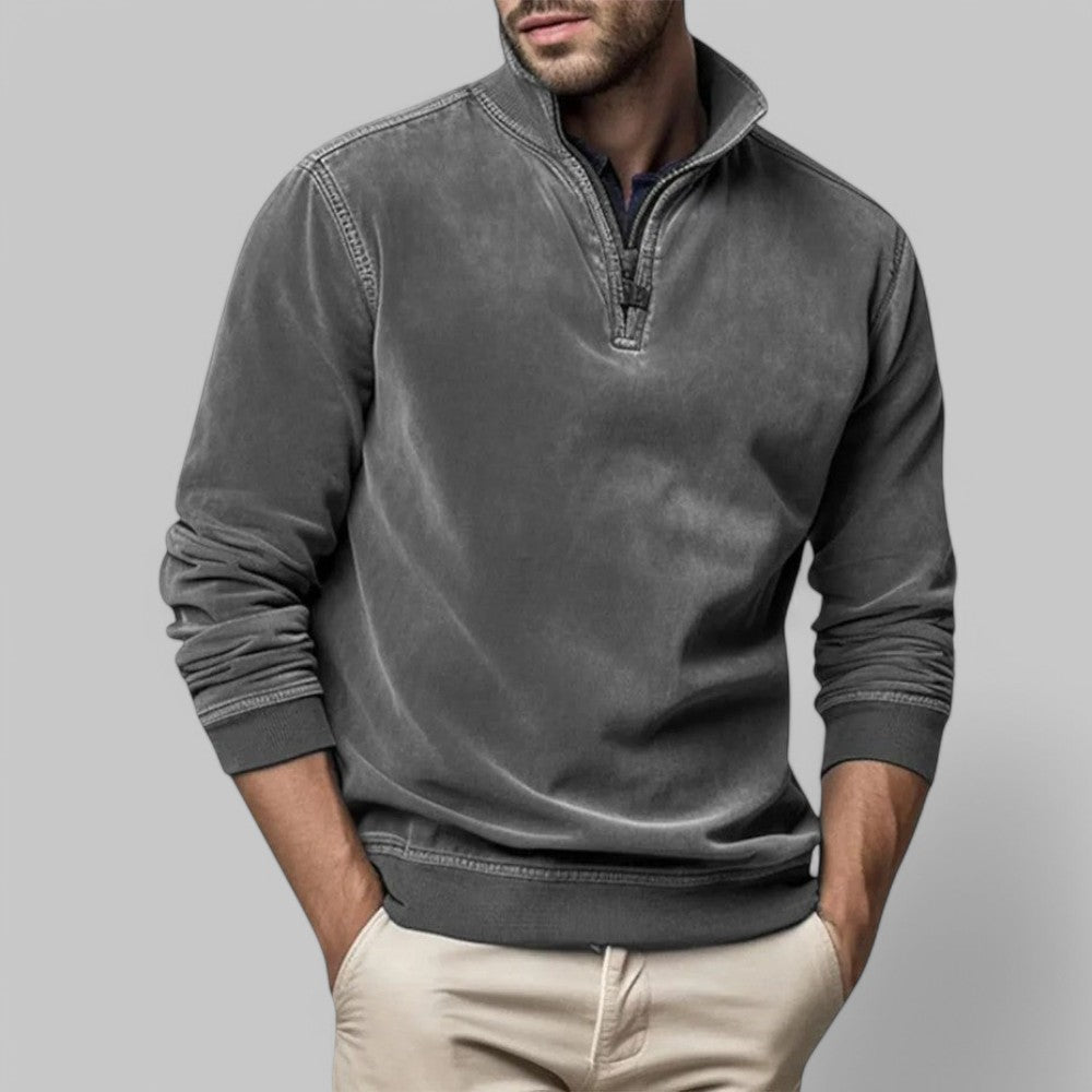 Men's - Casual Half-Zip Jumper - Soft Fabric Stand Collar - Stylish Everyday Wear