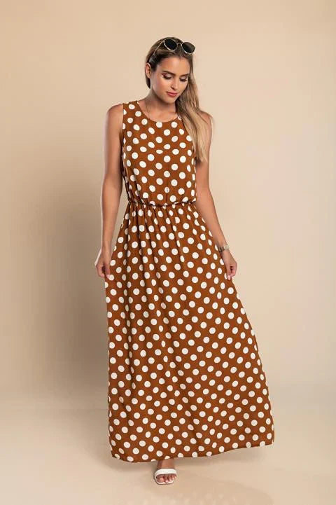 Women's - Polka Dot Maxi Dress - Breezy Cotton Blend - Stylish Summer Fashion - Perfect for Any Occasion