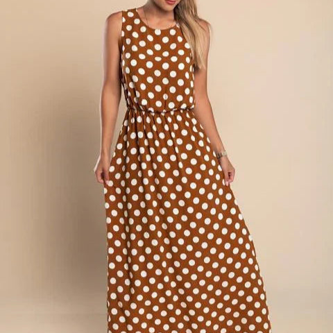 Women's - Polka Dot Maxi Dress - Breezy Cotton Blend - Stylish Summer Fashion - Perfect for Any Occasion