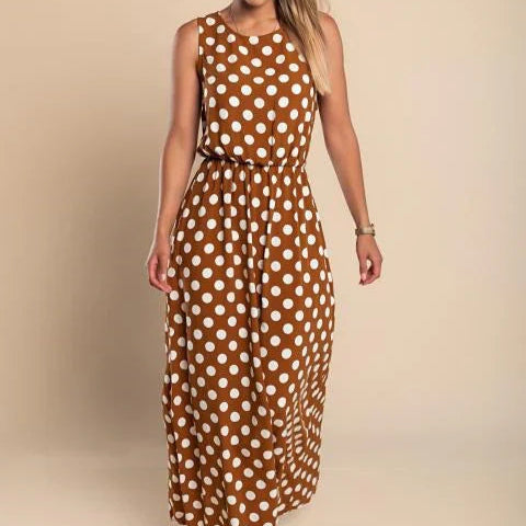 Women's - Polka Dot Maxi Dress - Breezy Cotton Blend - Stylish Summer Fashion - Perfect for Any Occasion