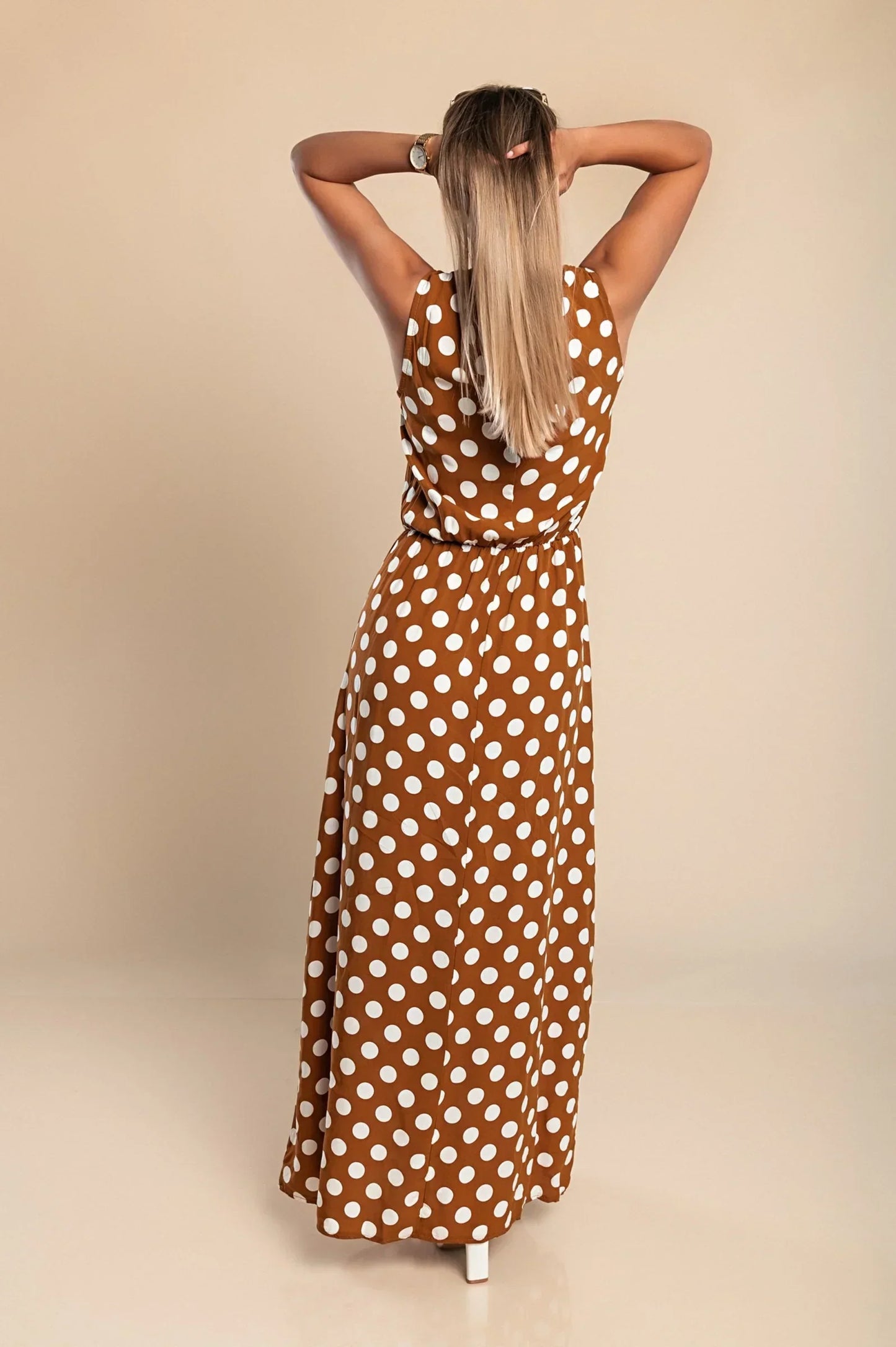 Women's - Polka Dot Maxi Dress - Breezy Cotton Blend - Stylish Summer Fashion - Perfect for Any Occasion