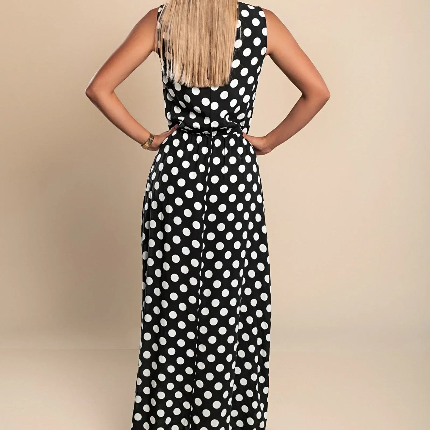 Women's - Polka Dot Maxi Dress - Breezy Cotton Blend - Stylish Summer Fashion - Perfect for Any Occasion