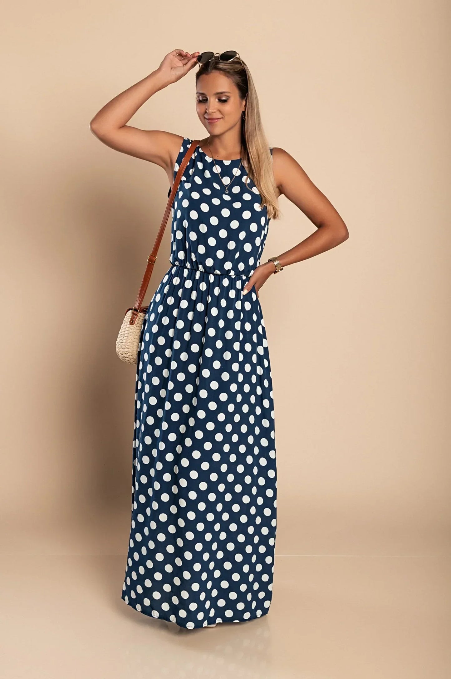 Women's - Polka Dot Maxi Dress - Breezy Cotton Blend - Stylish Summer Fashion - Perfect for Any Occasion