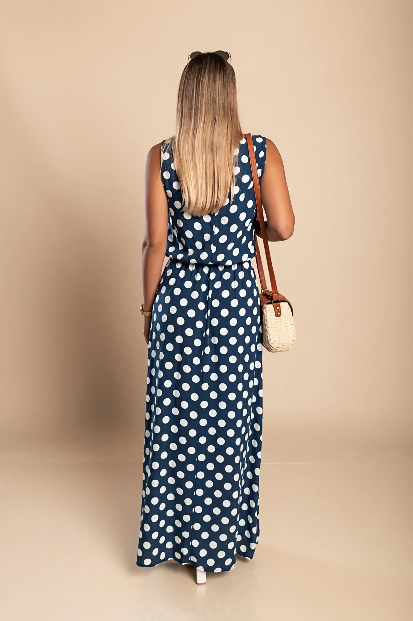 Women's - Polka Dot Maxi Dress - Breezy Cotton Blend - Stylish Summer Fashion - Perfect for Any Occasion