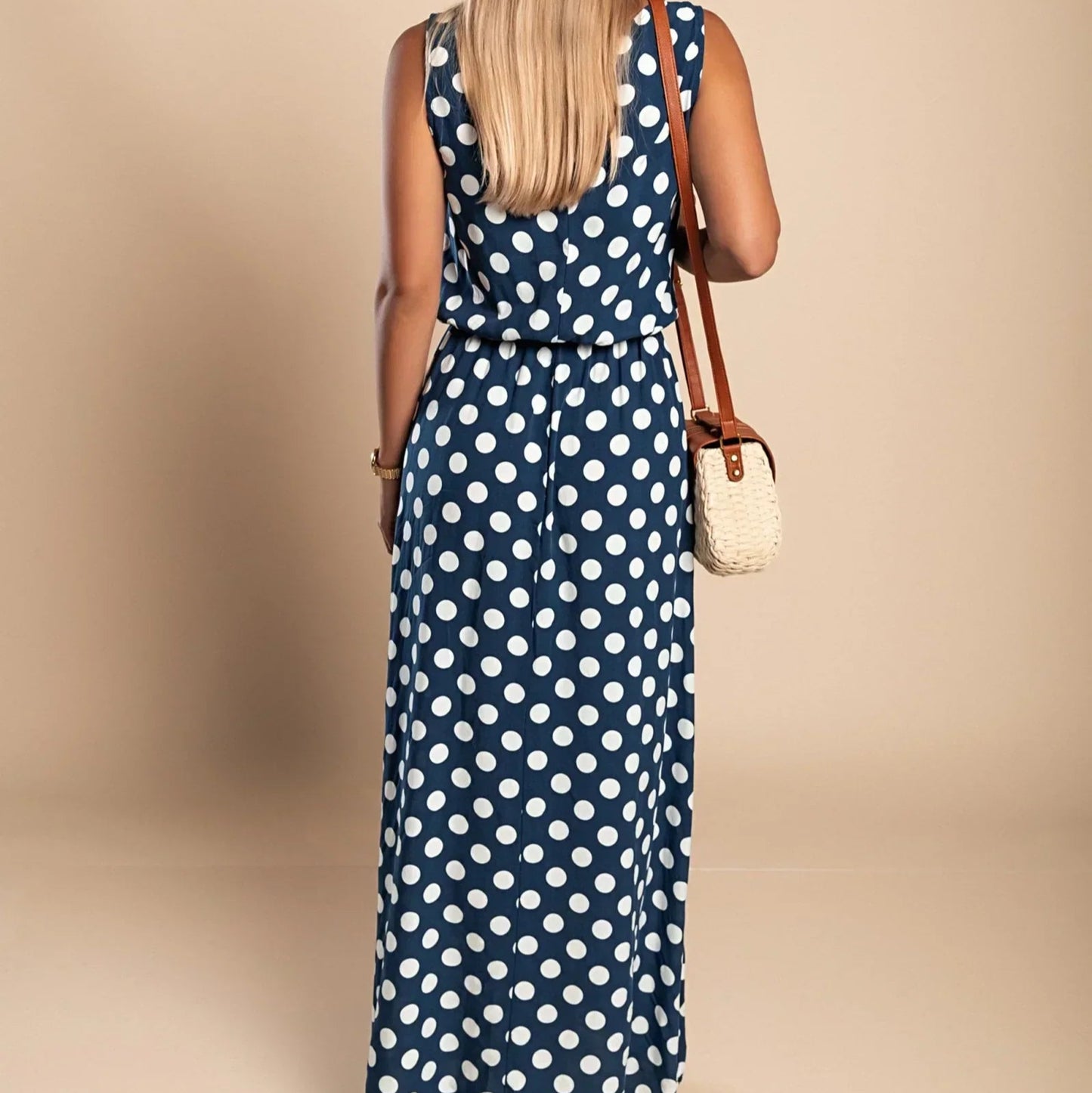 Women's - Polka Dot Maxi Dress - Breezy Cotton Blend - Stylish Summer Fashion - Perfect for Any Occasion