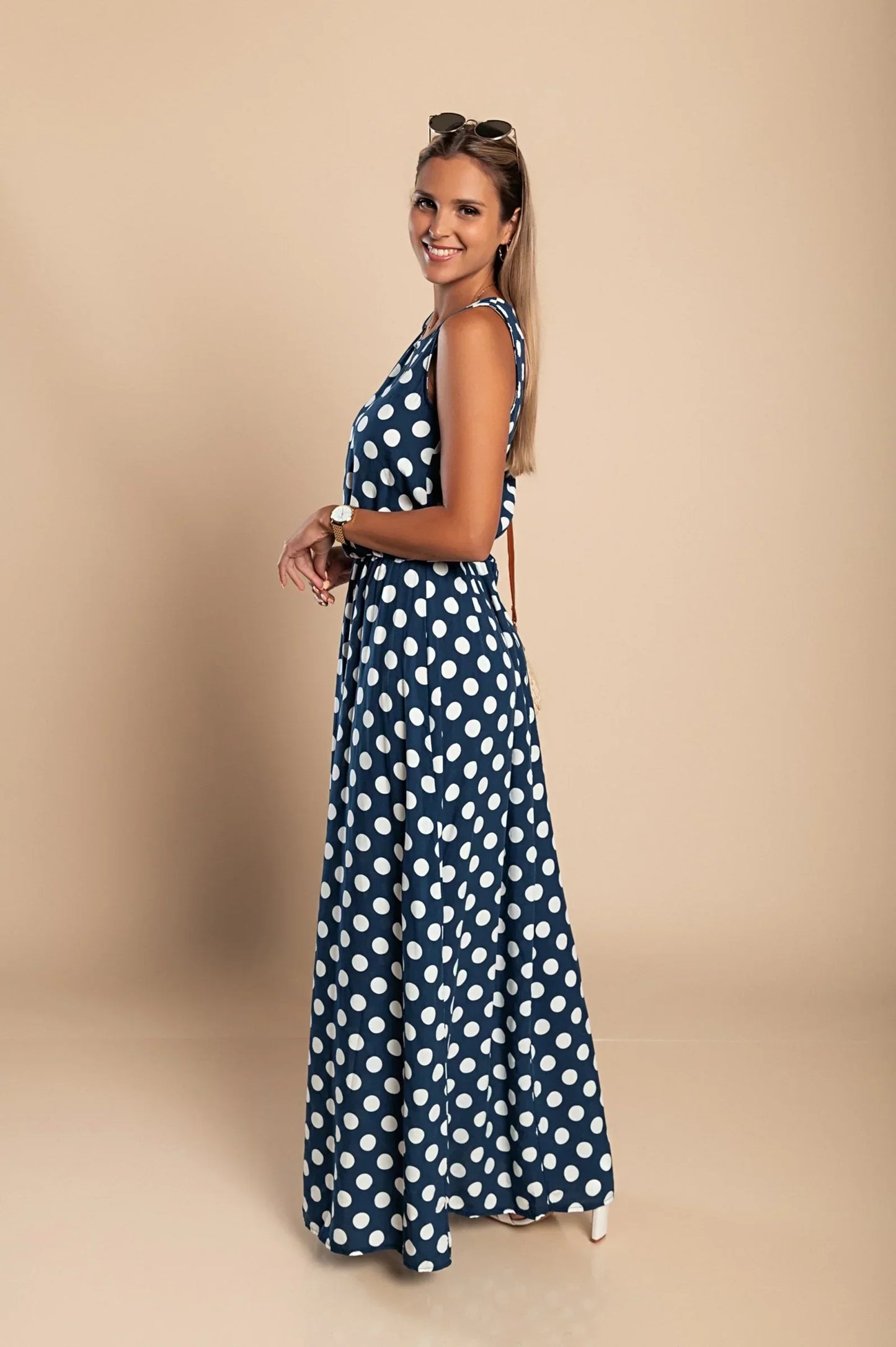 Women's - Polka Dot Maxi Dress - Breezy Cotton Blend - Stylish Summer Fashion - Perfect for Any Occasion