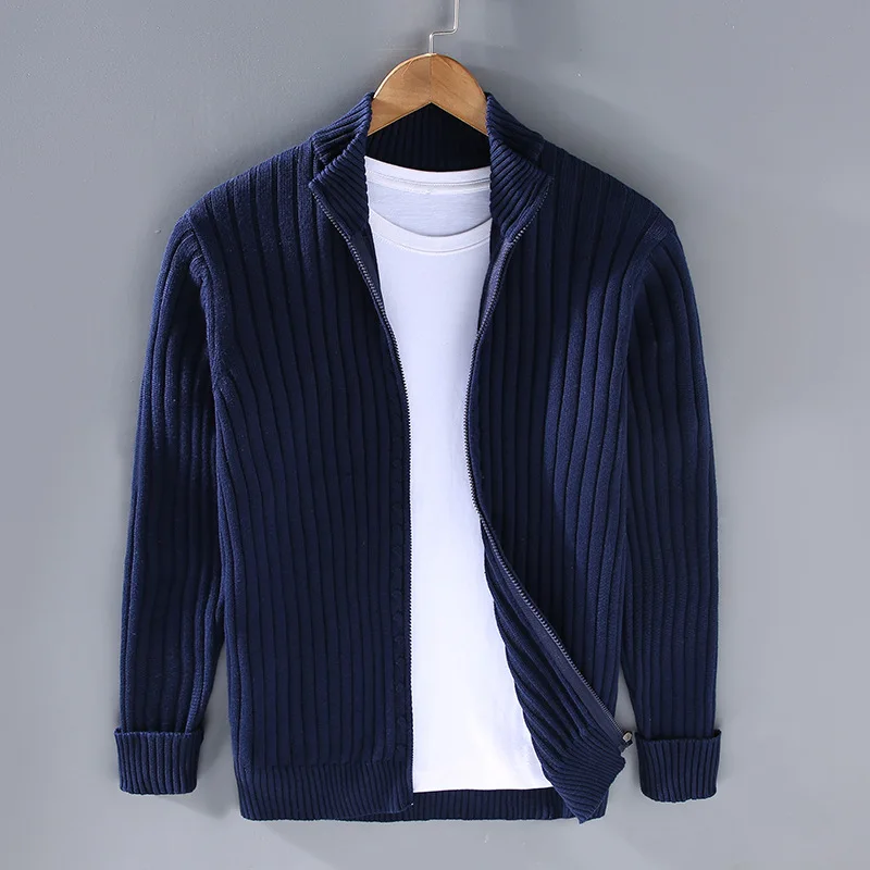 Men's - Knit Cardigan - Ribbed Open Front