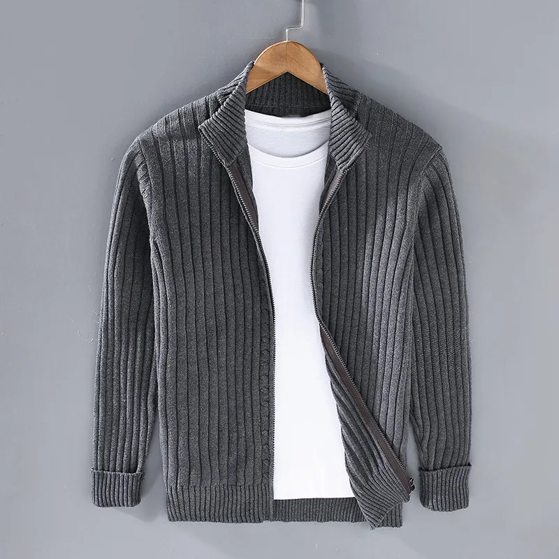 Men's - Knit Cardigan - Ribbed Open Front