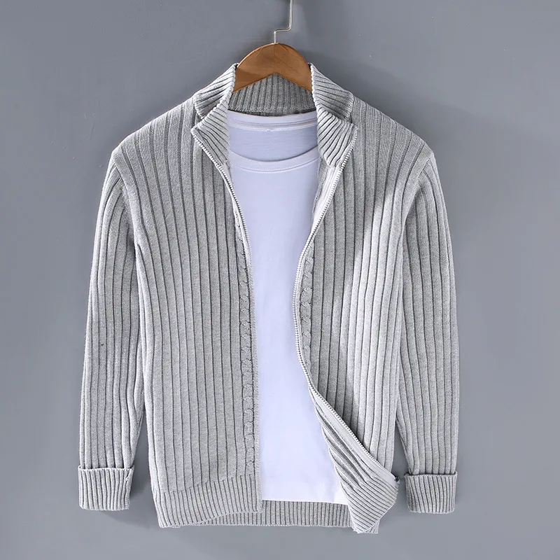 Men's - Knit Cardigan - Ribbed Open Front
