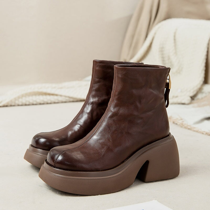 Women's - 50mm Platform Boots - Back Zip, Round Toe Style