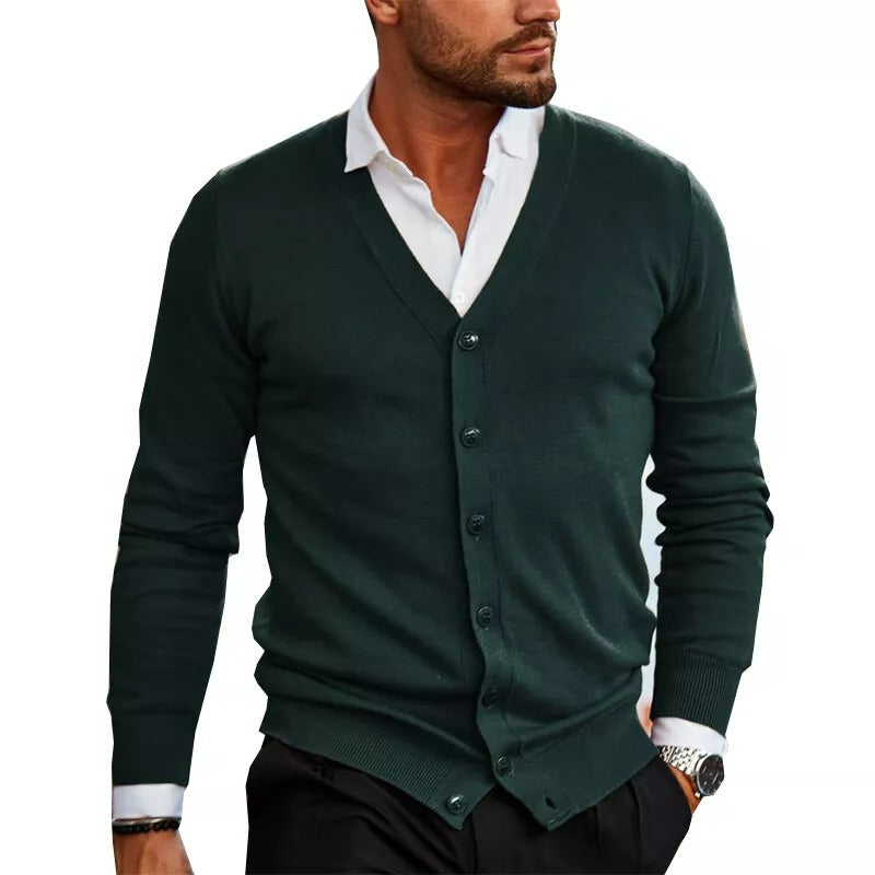 Men's - Slim Fit Cardigan - V-Neck Button Ribbed Hem