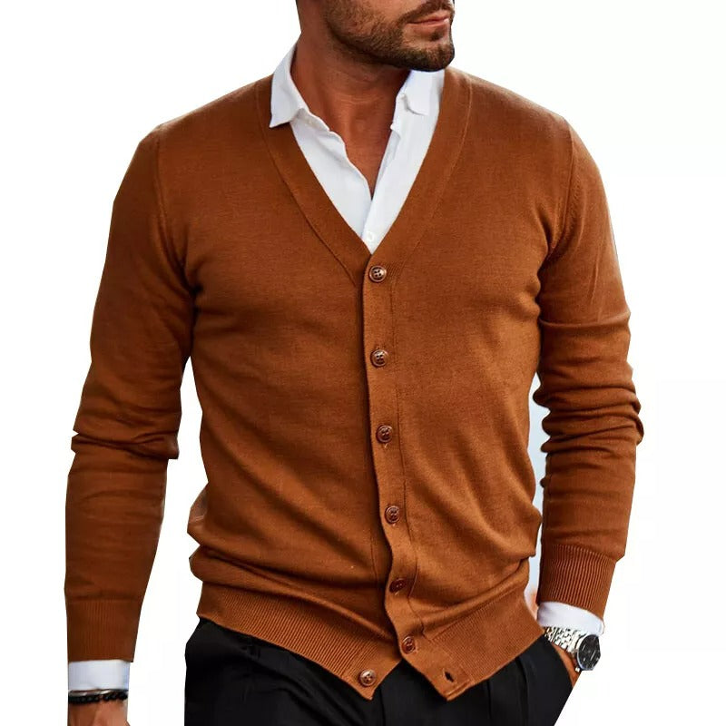 Men's - Slim Fit Cardigan - V-Neck Button Ribbed Hem