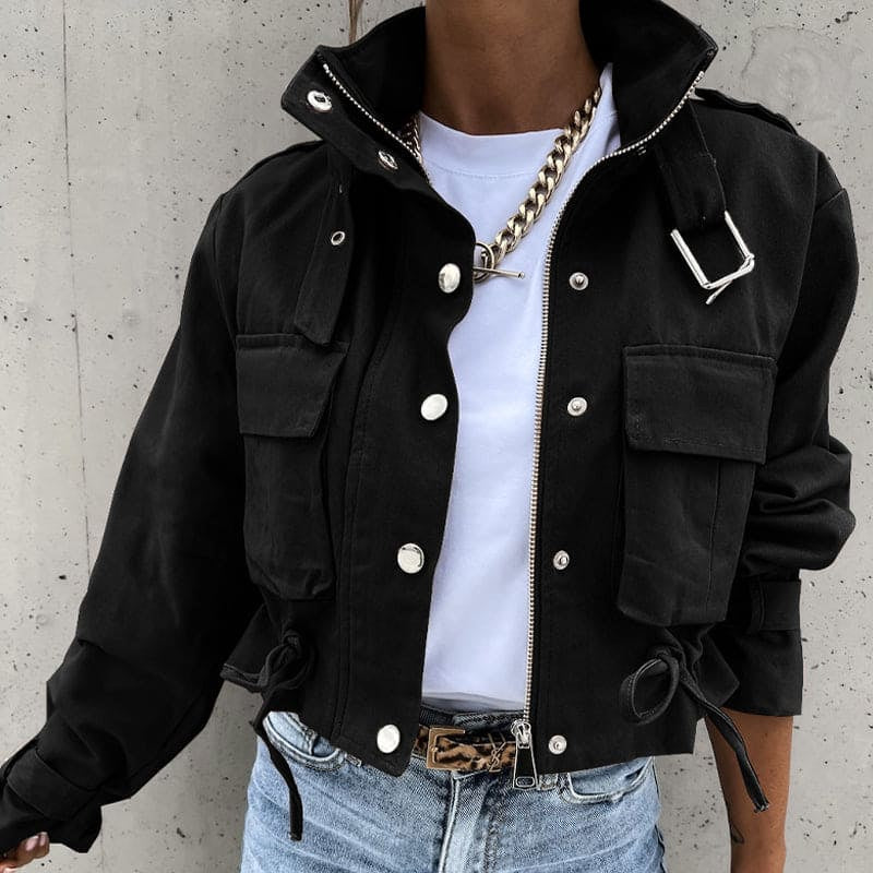 Women's - Stylish Cropped Transition Jacket with Pockets - Versatile Fashion
