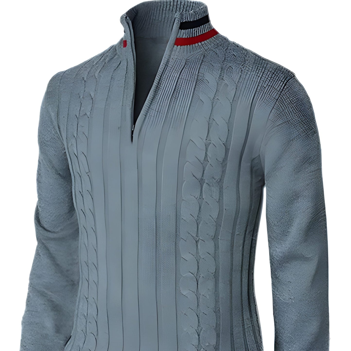 Men's - Sweater - Chunky Knitted Polyester - Slim Fit & Col Zips