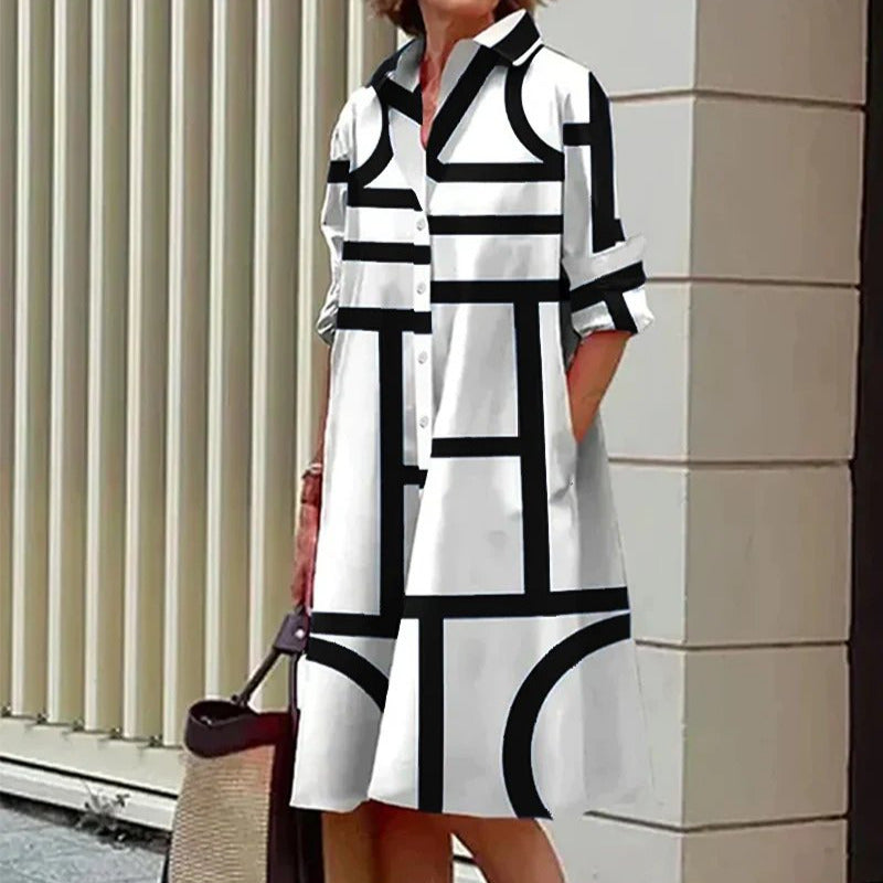 Women's - Geometric Print Dress - Chic & Stylish