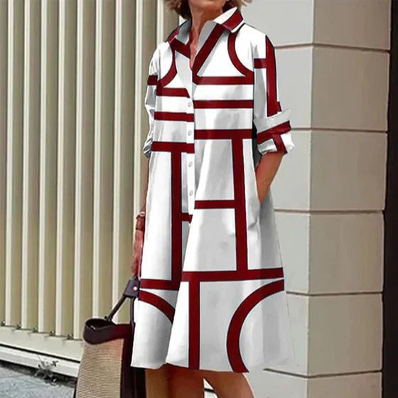 Women's - Geometric Print Dress - Chic & Stylish