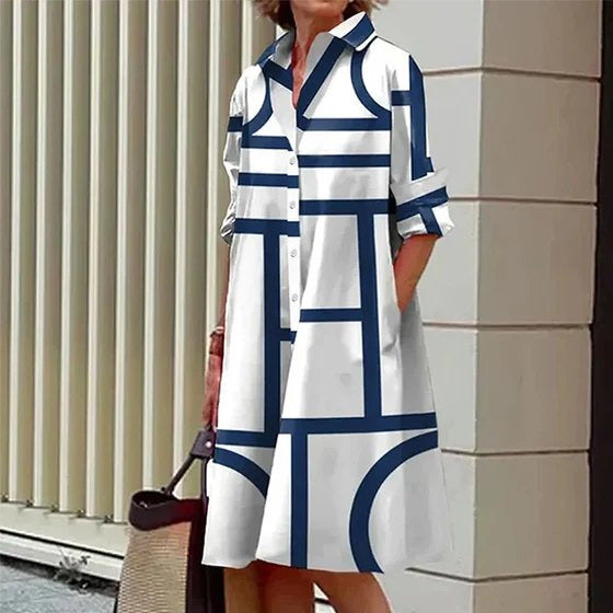 Women's - Geometric Print Dress - Chic & Stylish