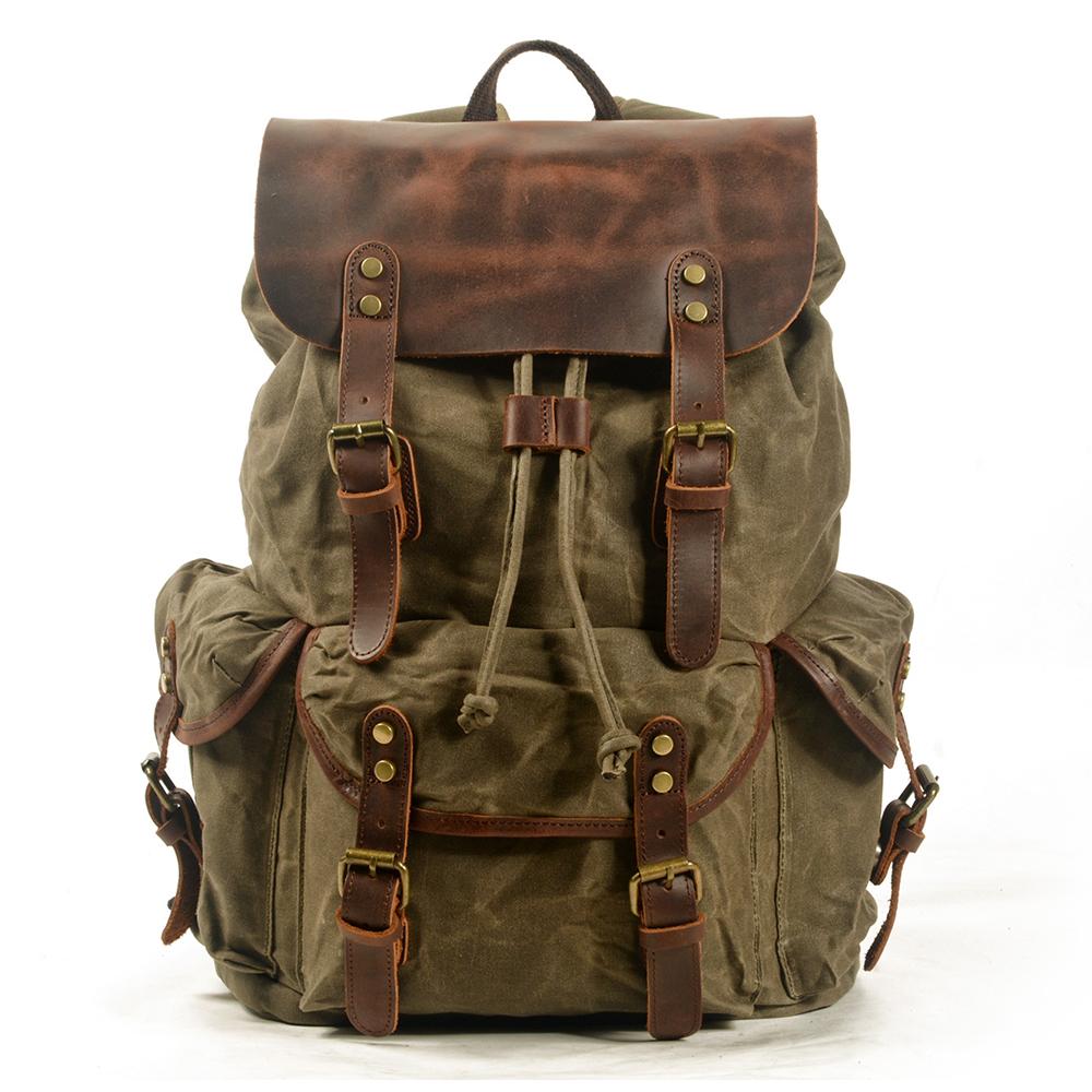 Unisex - 25L Canvas Leather Backpack - Stylish & Durable