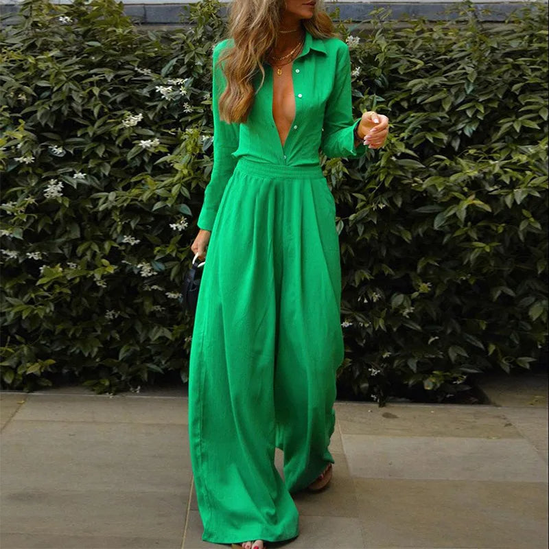 Women's - Buttoned Jumpsuit - Elastic Waist