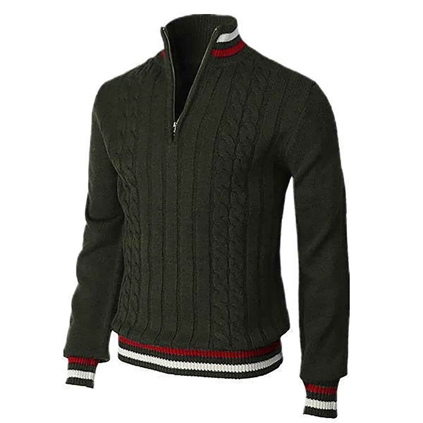 Men's - Sweater - Chunky Knitted Polyester - Slim Fit & Col Zips