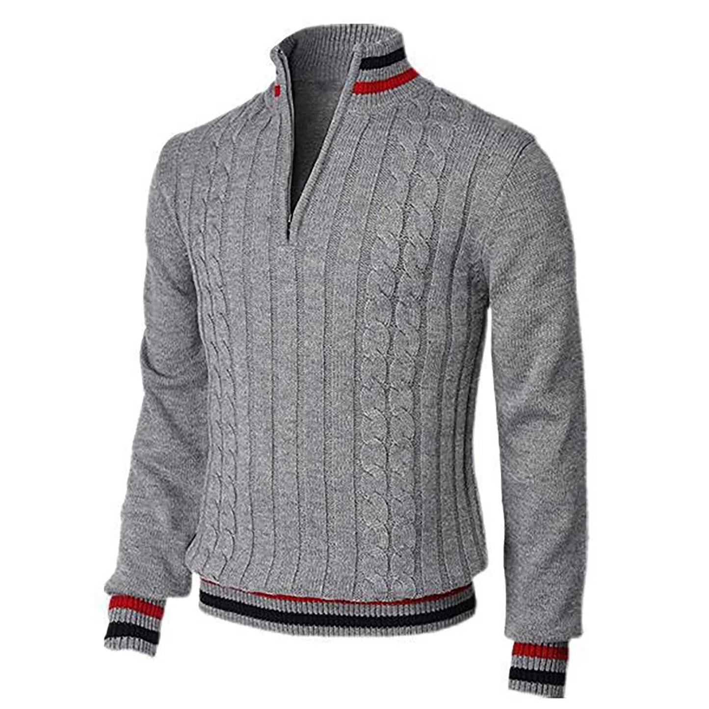 Men's - Sweater - Chunky Knitted Polyester - Slim Fit & Col Zips