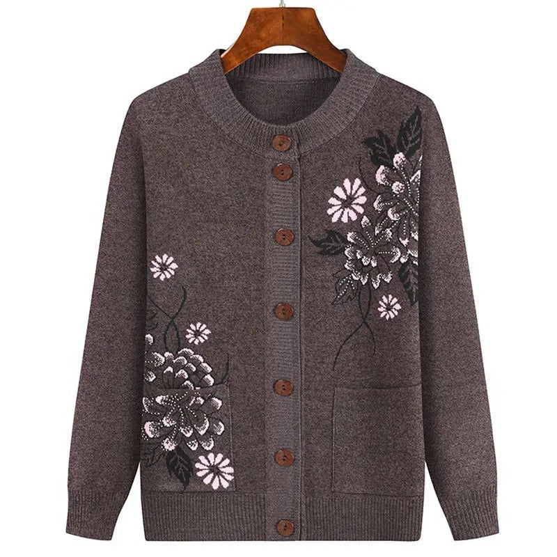 Women's - Floral Charm Cardigan - Cosy Knitwear - Stylish Floral Design - Ideal for Layering and Comfort