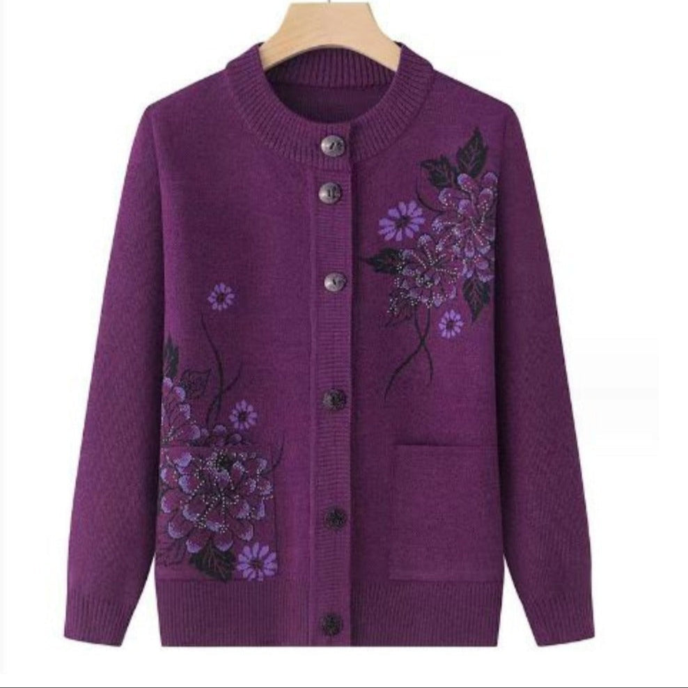 Women's - Floral Charm Cardigan - Cosy Knitwear - Stylish Floral Design - Ideal for Layering and Comfort