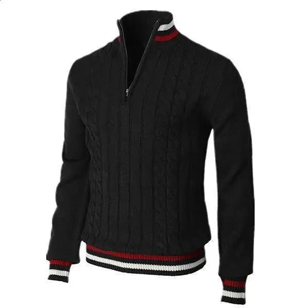 Men's - Sweater - Chunky Knitted Polyester - Slim Fit & Col Zips