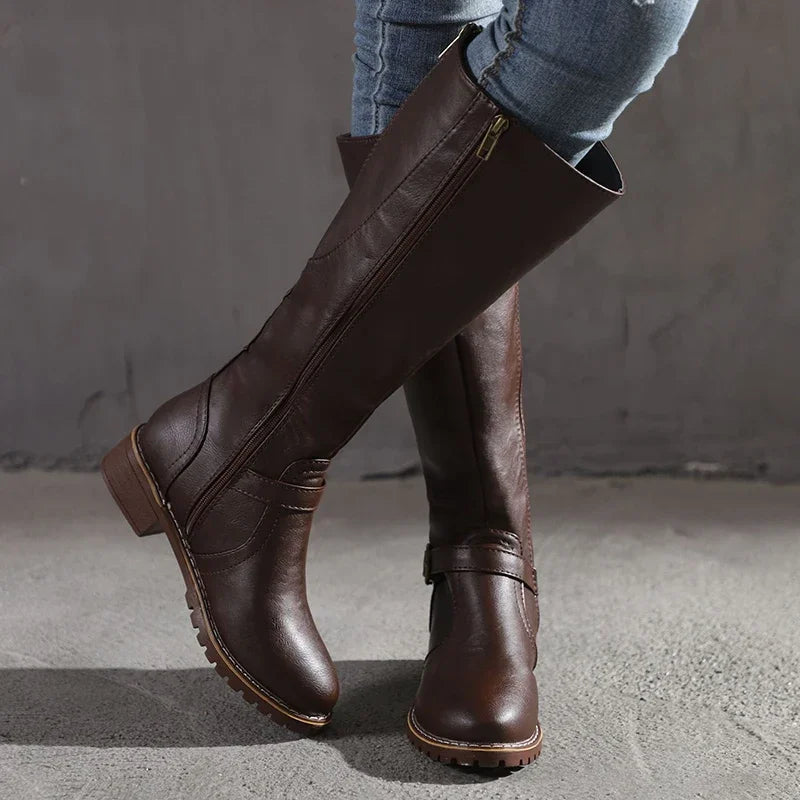 Women's - Classic Knee-High Boots with Buckle Detail