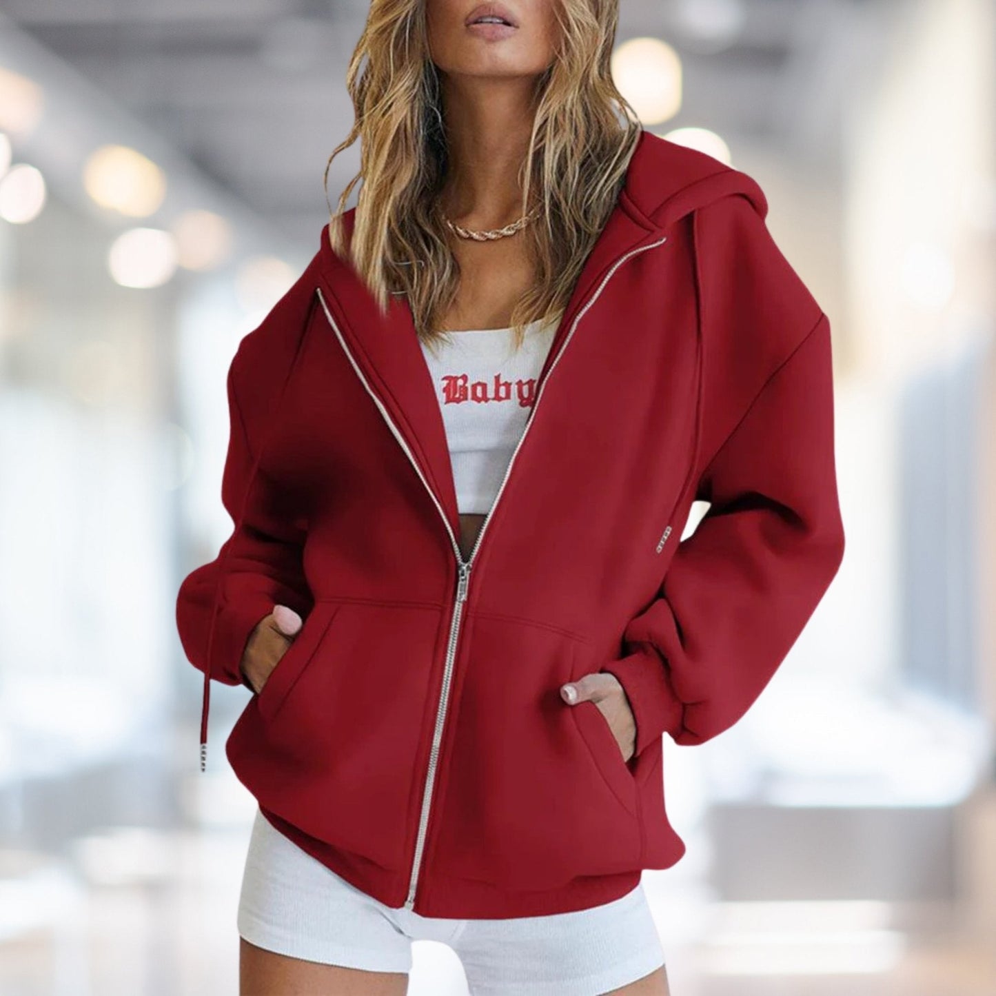 Women's - Zip-Up Hoodie - Oversized Fit - Casual Streetwear Style