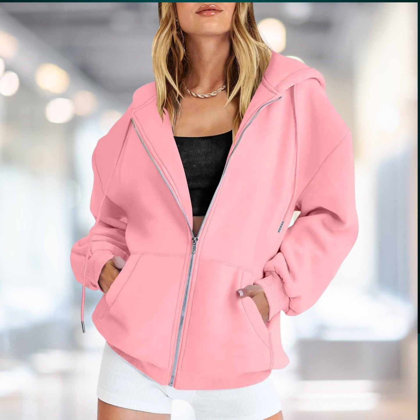 Women's - Zip-Up Hoodie - Oversized Fit - Casual Streetwear Style