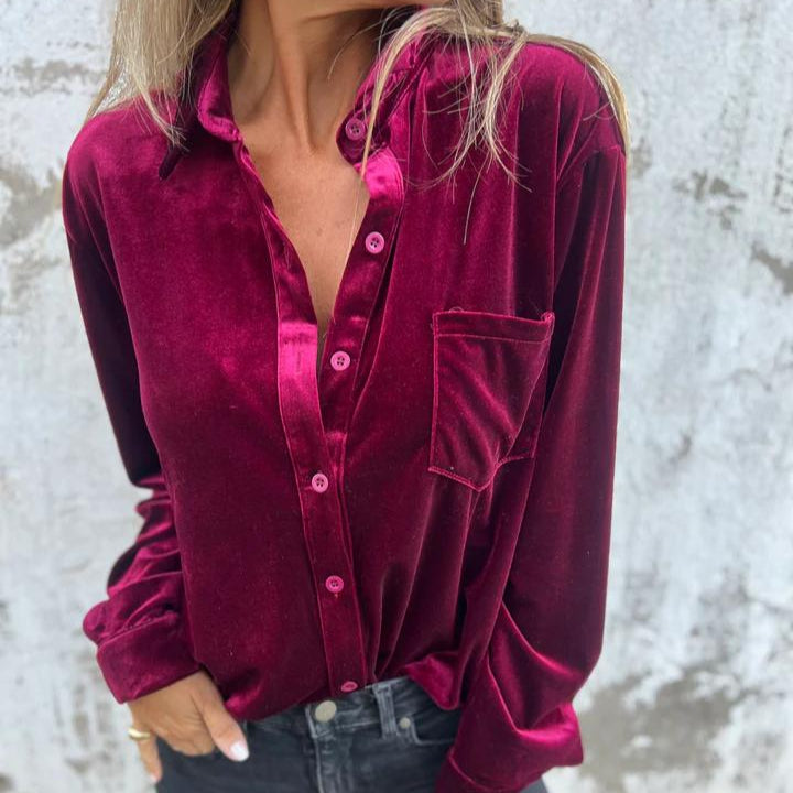 Women's - Velvet Shirt - Soft & Luxurious Fabric - Trendy Style