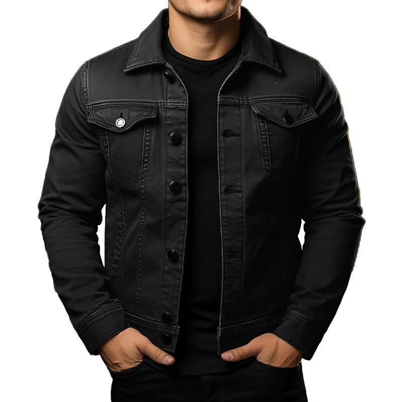 Men's - Denim Jacket - Solid Colour, Lapel, Single Breasted - Cargo Denim Jacket