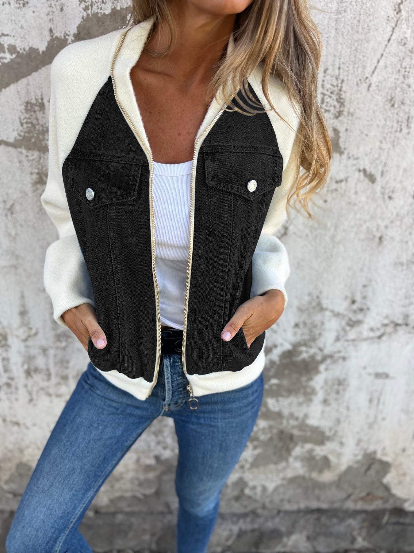 Women's - Sporty Denim Jacket – Stylish Design – Casual Outerwear
