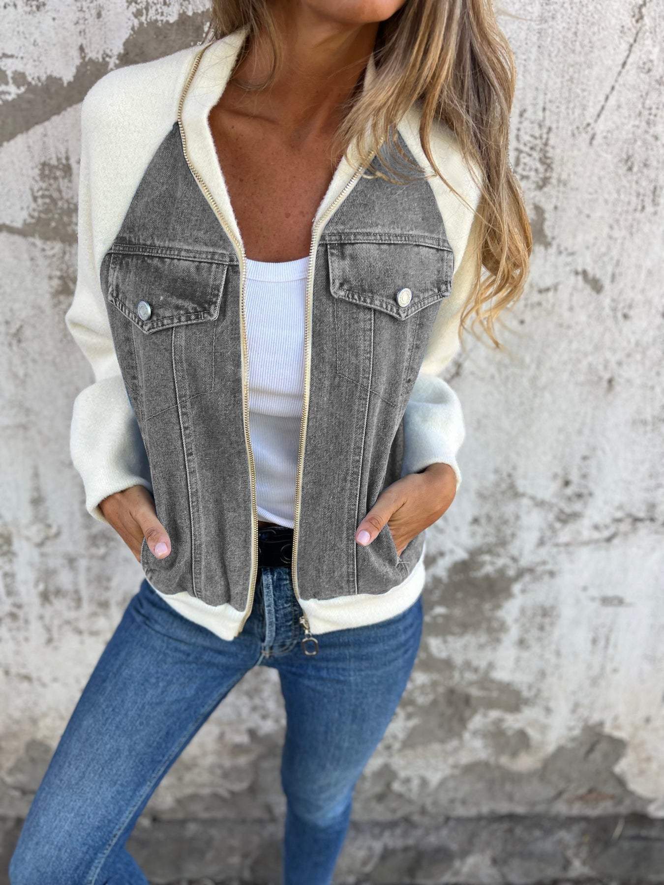 Women's - Sporty Denim Jacket – Stylish Design – Casual Outerwear