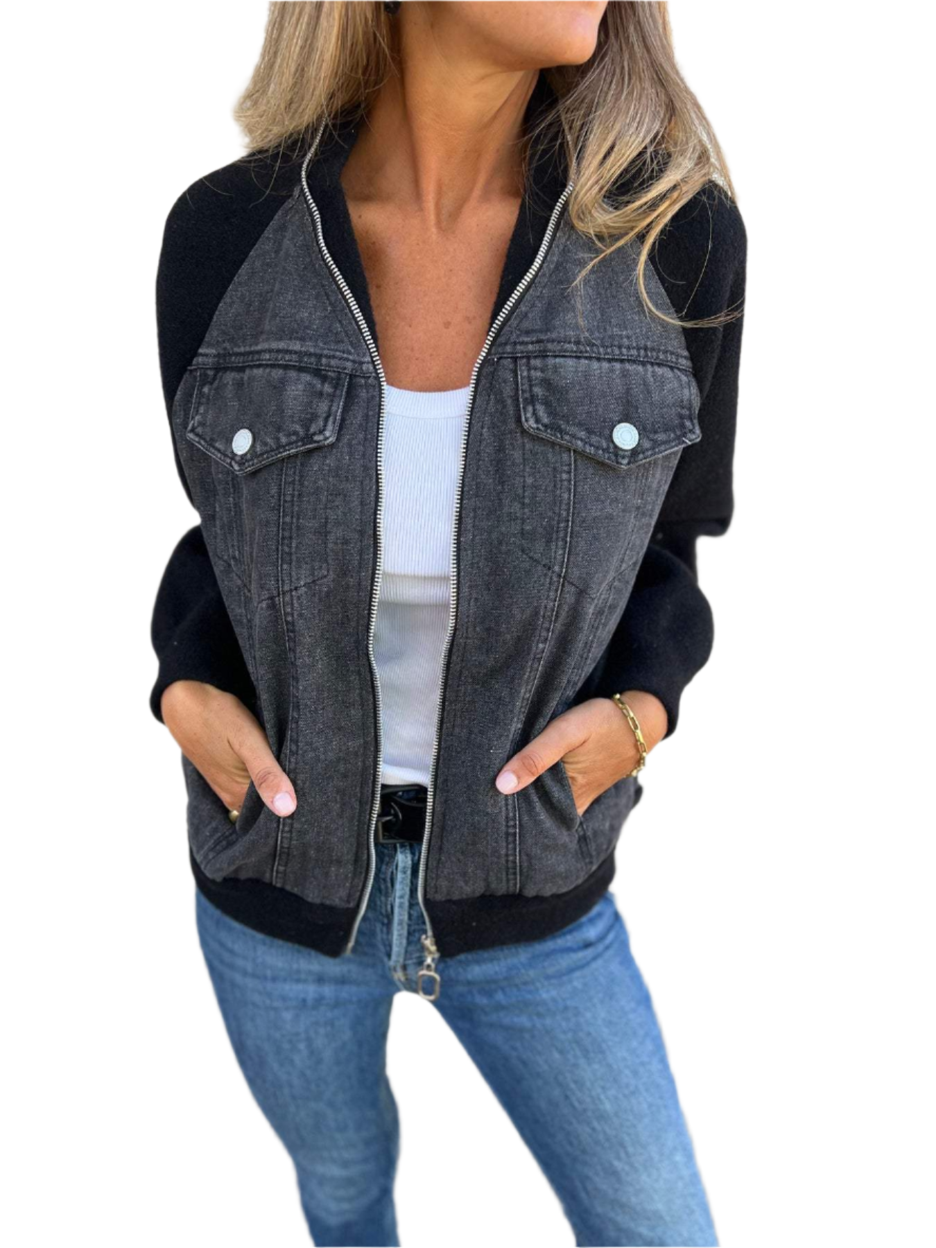 Women's - Sporty Denim Jacket – Stylish Design – Casual Outerwear