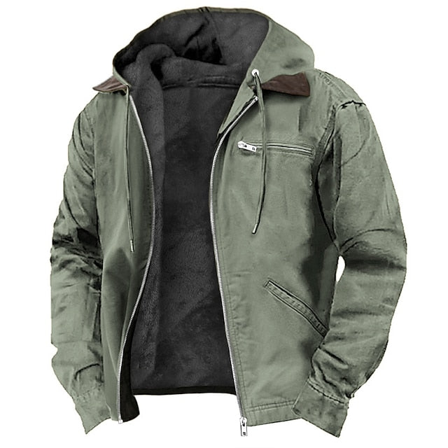 Men's - Work Jacket - Sherpa-Lined, Hooded, Zip-Up - Fleece Jacket
