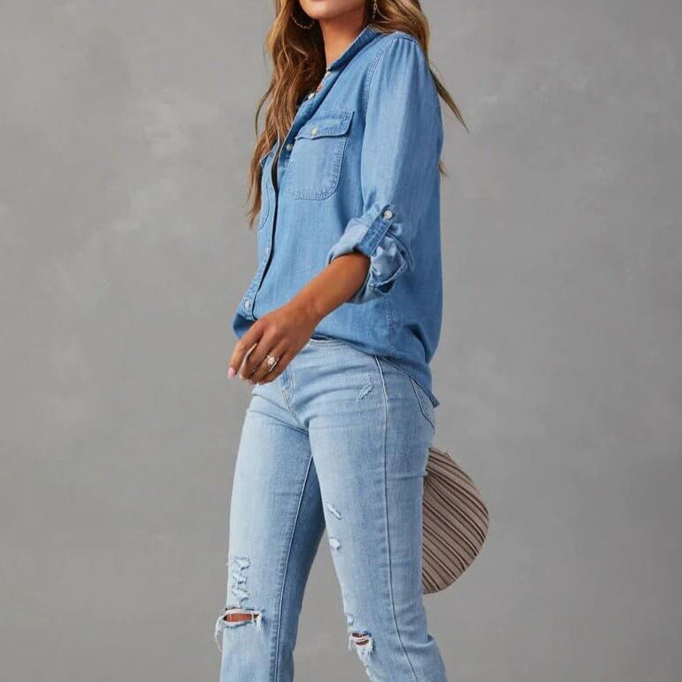 Women's - Relaxed Fit Denim Shirt - Casual Style & Comfort